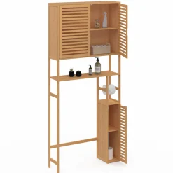 IDMarket Meuble WC en bambou avec 1 placard double et 1 étagère* Rangement Et Accessoires|Collection Bambou