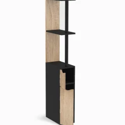 IDMarket Meuble WC étagère avec 2 portes noir et bois* Meubles Blancs|Collection Contemporaine