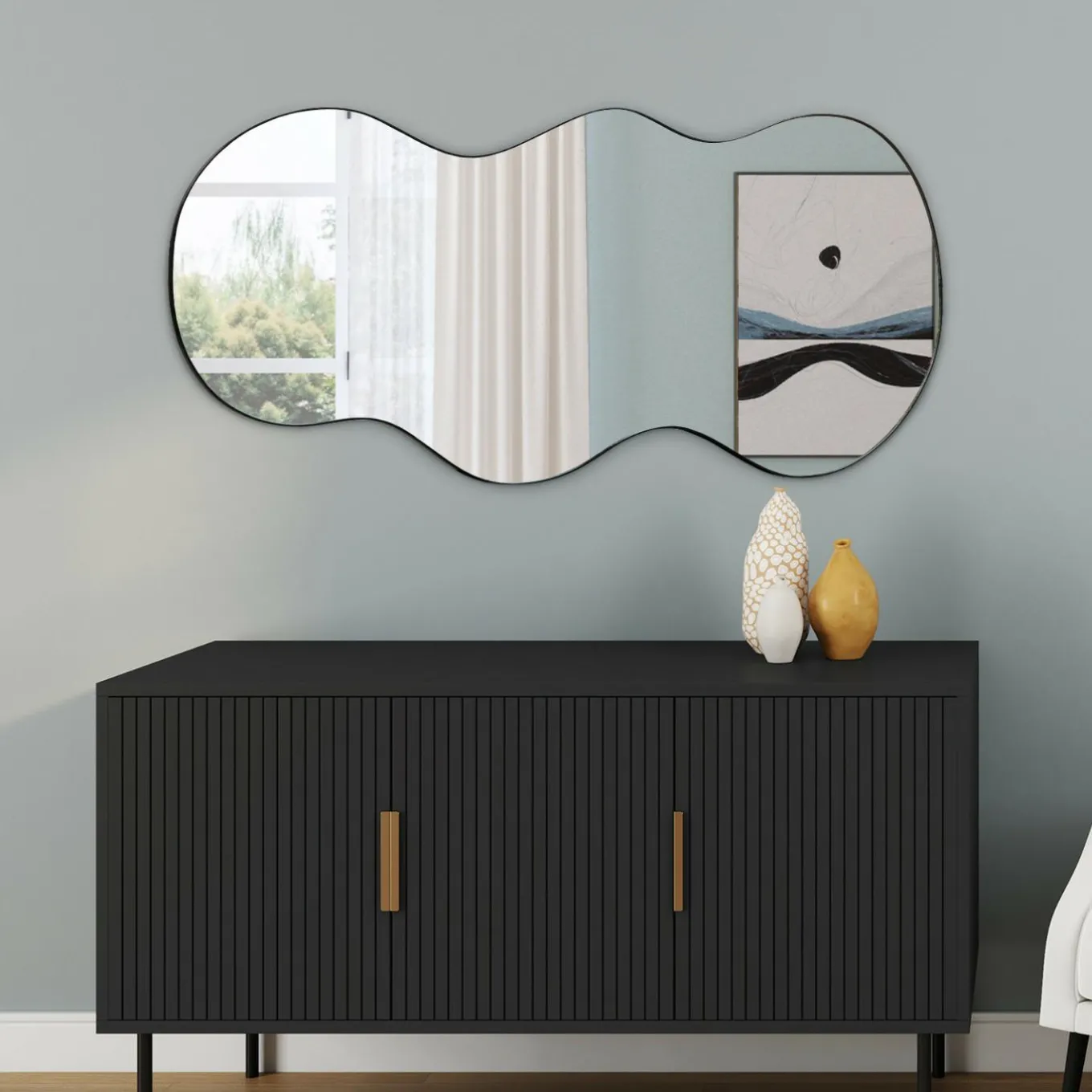 IDMarket Miroir organique contour noir 45 x 100 cm* Décoration Et Accessoires|Collection Métal