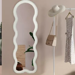 IDMarket Miroir vague en tissu bouclette crème 150 x 50 cm* Décoration Et Accessoires|Collection Moderne