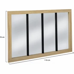 IDMarket Miroir verrière bois et métal design industriel 110x70 cm* Décoration Et Accessoires|Collection Industrielle