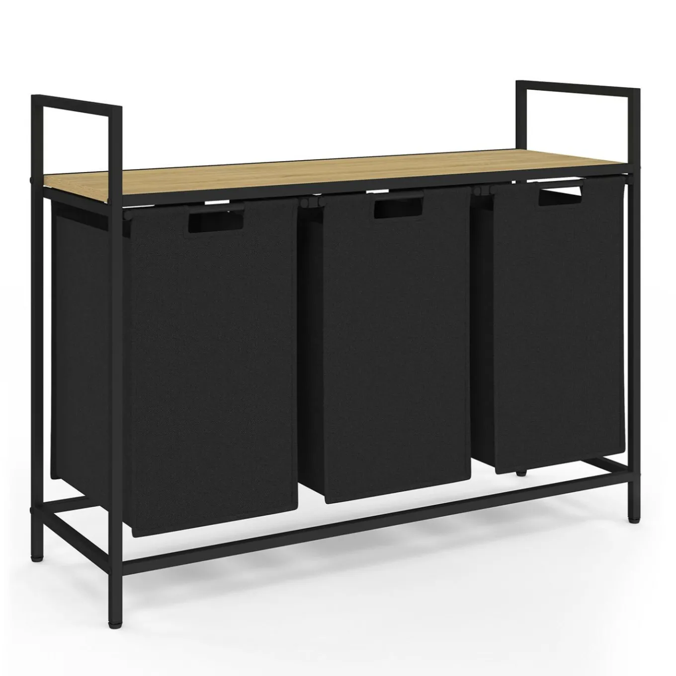 IDMarket Panier à linge 3 bacs DETROIT tissu noir design industriel* Paniers À Linge|Accessoires Salle De Bain