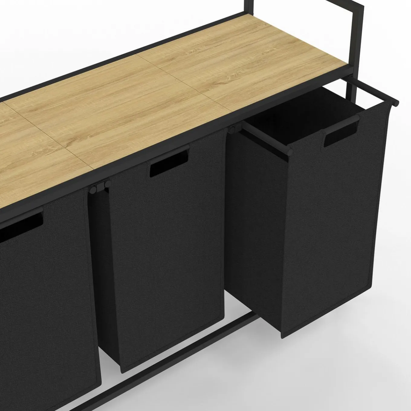 IDMarket Panier à linge 3 bacs DETROIT tissu noir design industriel* Paniers À Linge|Accessoires Salle De Bain