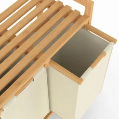 IDMarket Panier à linge bambou 3 bacs tissu écru* Paniers À Linge|Collection Bambou