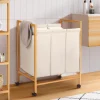 IDMarket Panier à linge bambou 3 compartiments* Paniers À Linge|Collection Bambou
