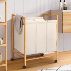 IDMarket Panier à linge bambou 3 compartiments* Paniers À Linge|Collection Bambou