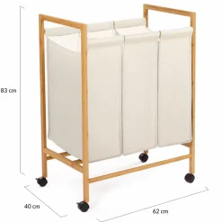 IDMarket Panier à linge bambou 3 compartiments* Paniers À Linge|Collection Bambou