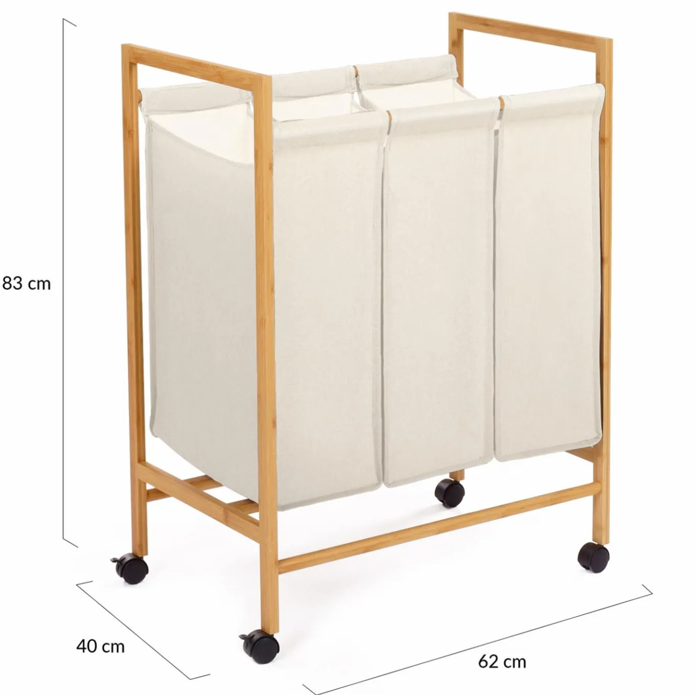 IDMarket Panier à linge bambou 3 compartiments* Paniers À Linge|Collection Bambou