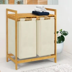 IDMarket Panier à linge double écru* Paniers À Linge|Collection Bambou