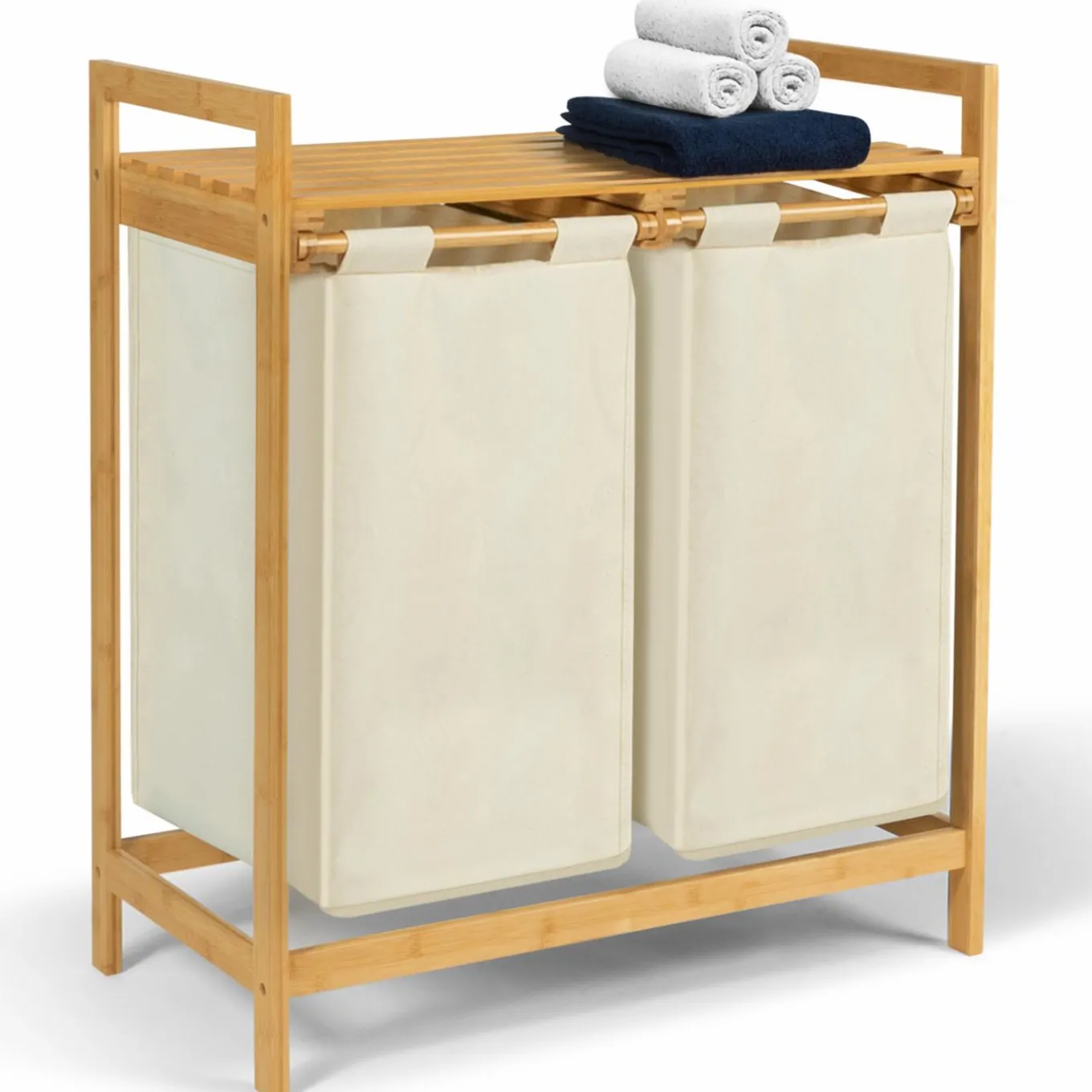 IDMarket Panier à linge double écru* Paniers À Linge|Collection Bambou