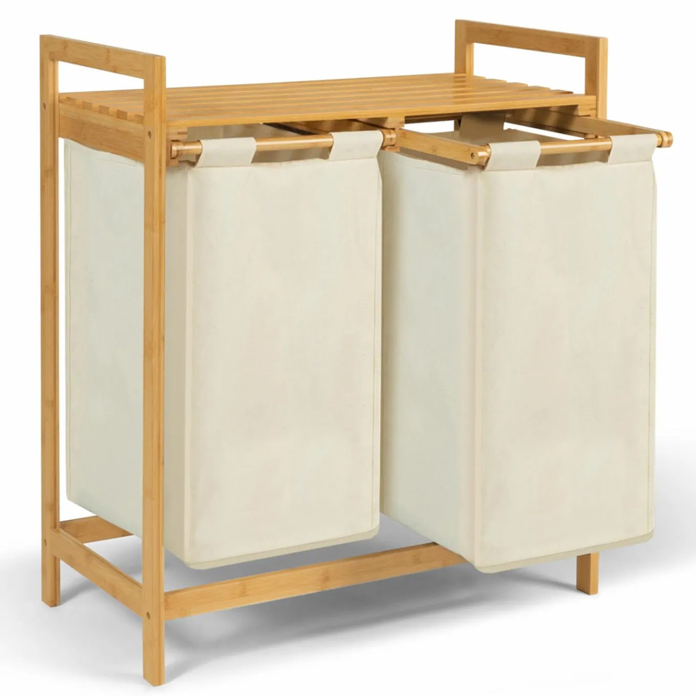 IDMarket Panier à linge double écru* Paniers À Linge|Collection Bambou