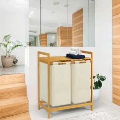 IDMarket Panier à linge double écru* Paniers À Linge|Collection Bambou