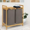 IDMarket Panier à linge double gris* Paniers À Linge|Collection Bambou