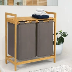 IDMarket Panier à linge double gris* Paniers À Linge|Collection Bambou