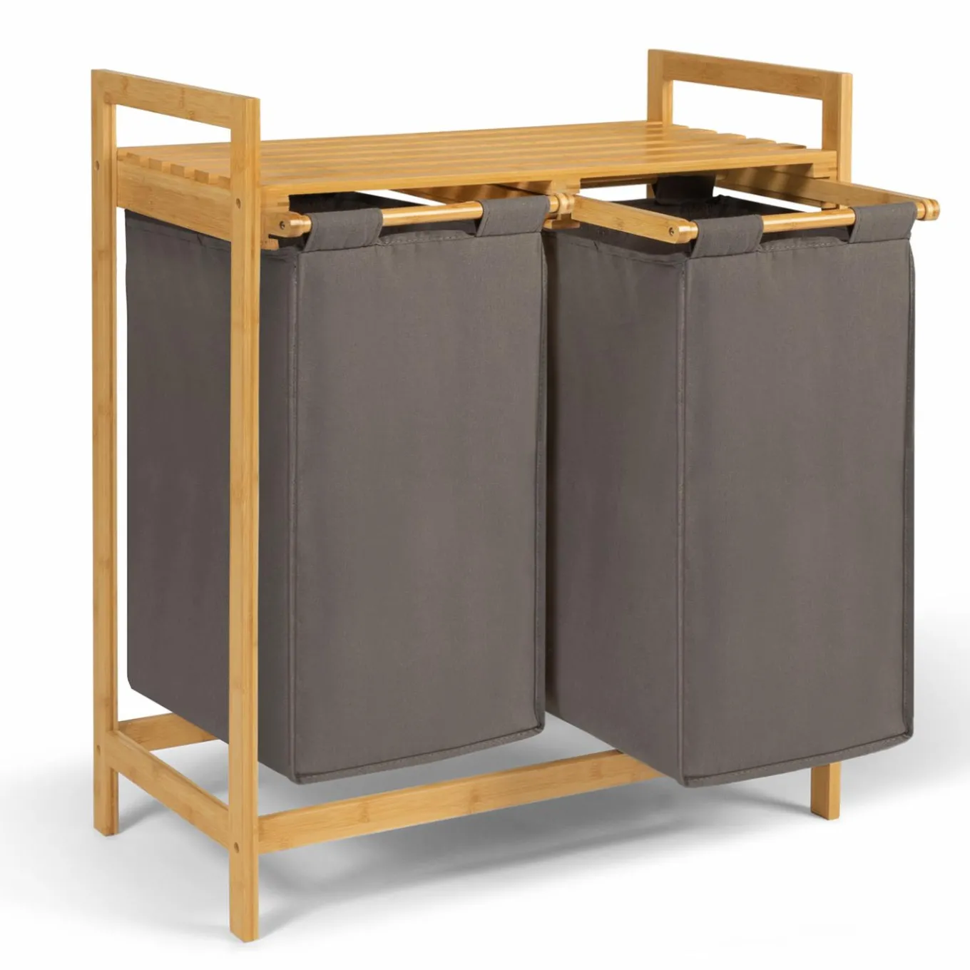 IDMarket Panier à linge double gris* Paniers À Linge|Collection Bambou