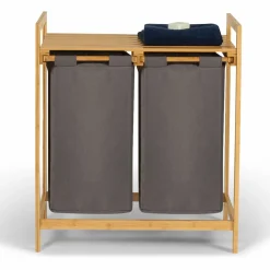 IDMarket Panier à linge double gris* Paniers À Linge|Collection Bambou