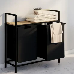 IDMarket Panier à linge en tissu noir avec 2 bacs* Paniers À Linge|Collection Industrielle