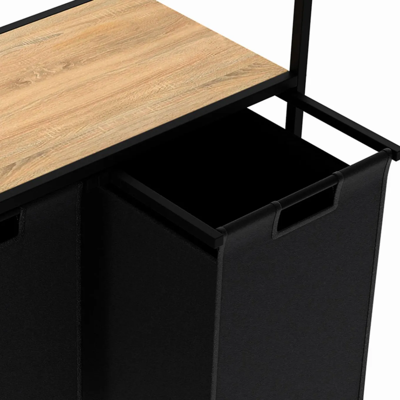 IDMarket Panier à linge en tissu noir avec 2 bacs* Paniers À Linge|Collection Industrielle