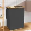 IDMarket Panier à linge 140L 2 bacs amovibles bambou gris* Paniers À Linge|Collection Bambou