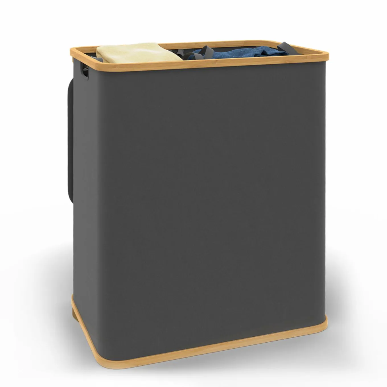 IDMarket Panier à linge 140L 2 bacs amovibles bambou gris* Paniers À Linge|Collection Bambou