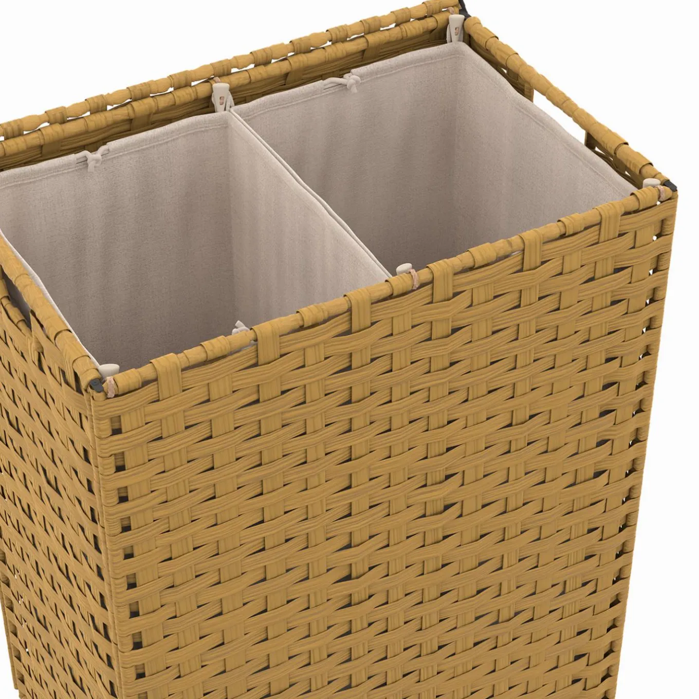 IDMarket Panier à linge 140L 2 bacs amovibles effet rotin et tissu* Paniers À Linge|Accessoires Salle De Bain