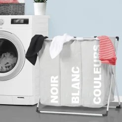 IDMarket Panier à linge pliable gris 3 compartiments* Paniers À Linge|Accessoires Salle De Bain
