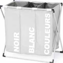 IDMarket Panier à linge pliable gris 3 compartiments* Paniers À Linge|Accessoires Salle De Bain