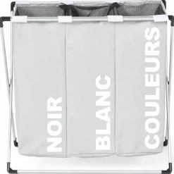 IDMarket Panier à linge pliable gris 3 compartiments* Paniers À Linge|Accessoires Salle De Bain