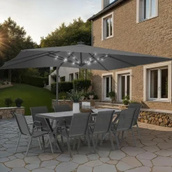IDMarket Parasol déporté inclinable 3x4 m rotatif 360 gris avec LED* Parasols