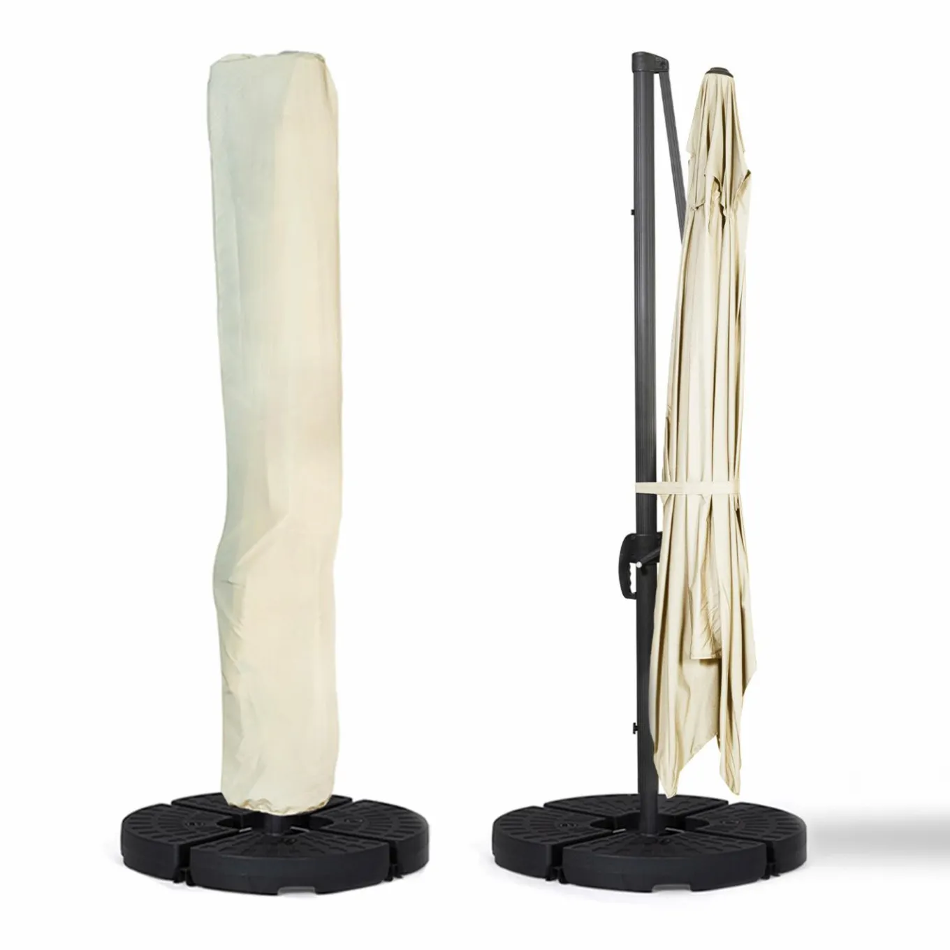 IDMarket Parasol déporté inclinable 3x4 m rotatif 360 blanc écru* Parasols