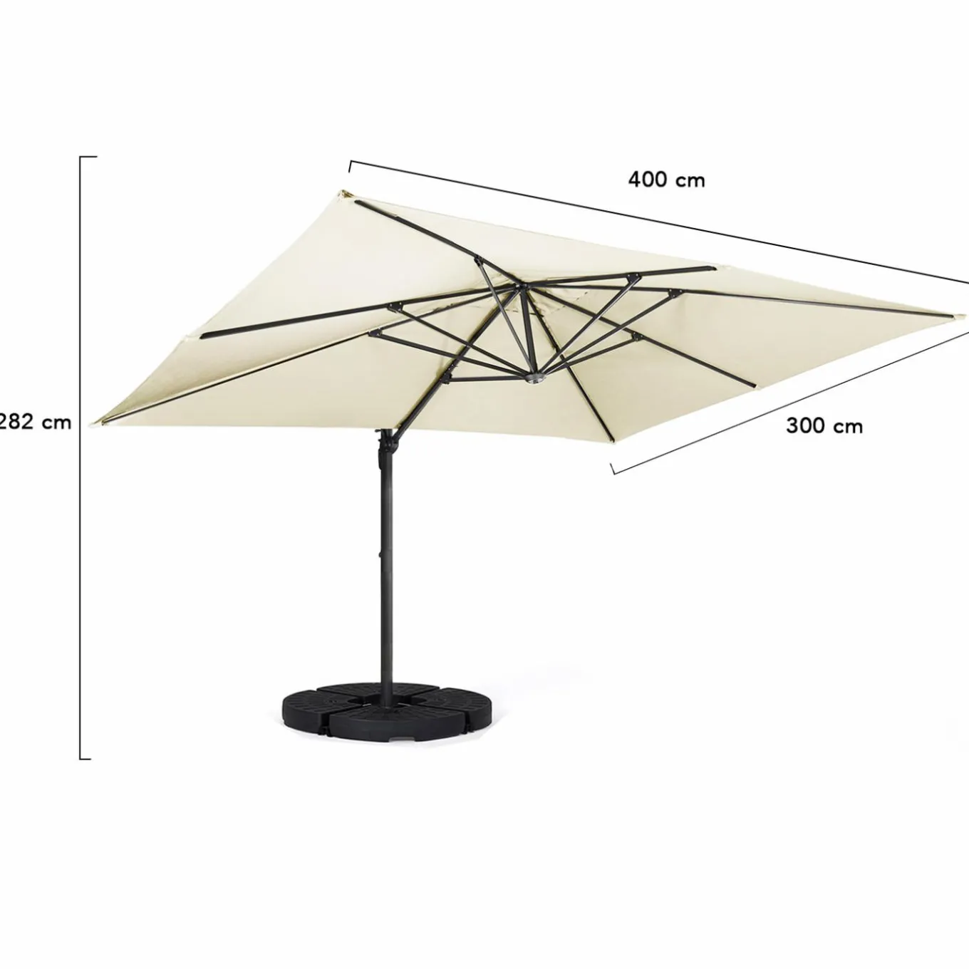 IDMarket Parasol déporté inclinable 3x4 m rotatif 360 blanc écru* Parasols