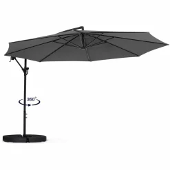 IDMarket Parasol déporté rotatif 350 cm coloris gris* Parasols