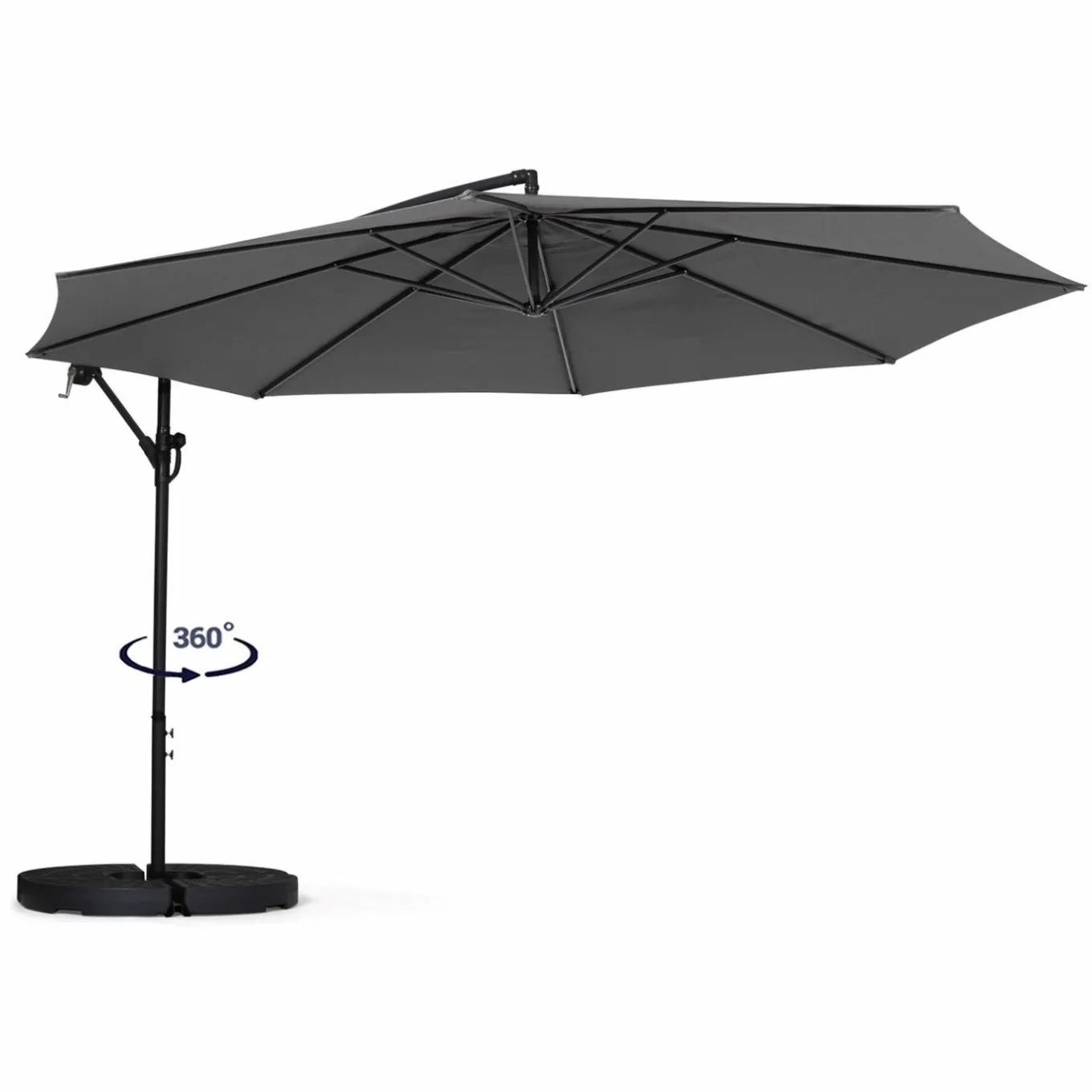 IDMarket Parasol déporté rotatif 350 cm coloris gris* Parasols