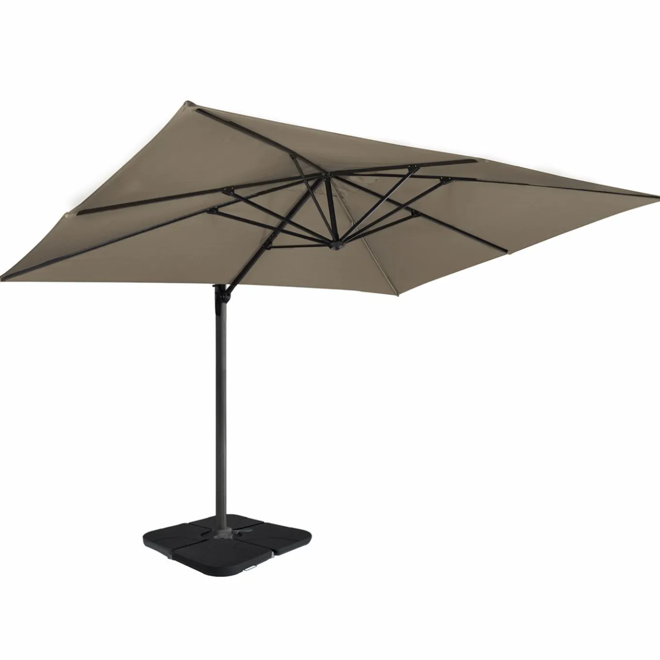 IDMarket Parasol déporté rotatif 3x4 m taupe "60° avec 4 dalles et housse* Parasols