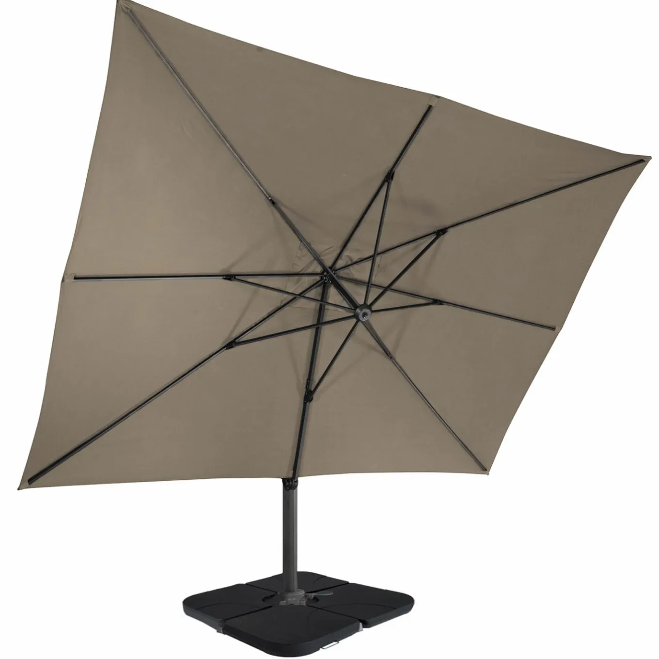 IDMarket Parasol déporté rotatif 3x4 m taupe "60° avec 4 dalles et housse* Parasols