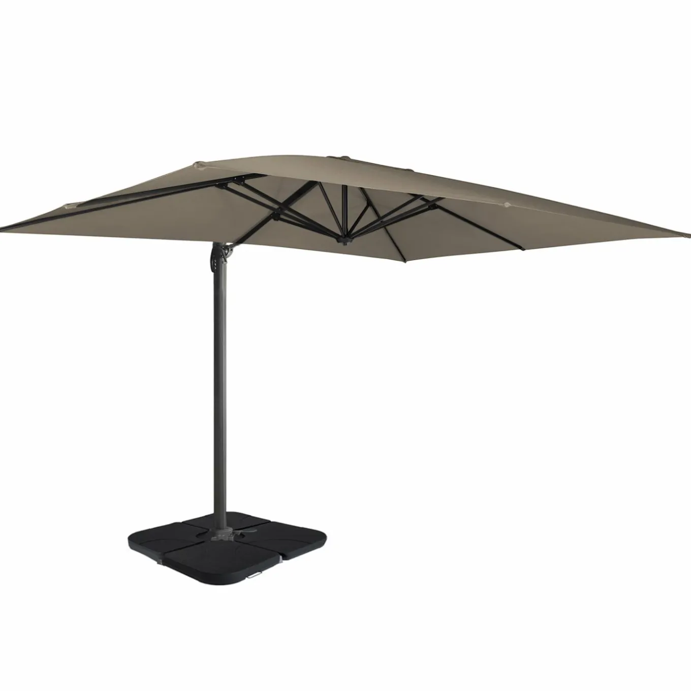 IDMarket Parasol déporté rotatif 3x4 m taupe "60° avec 4 dalles et housse* Parasols