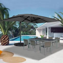 IDMarket Parasol déporté 3x4 m gris* Parasols
