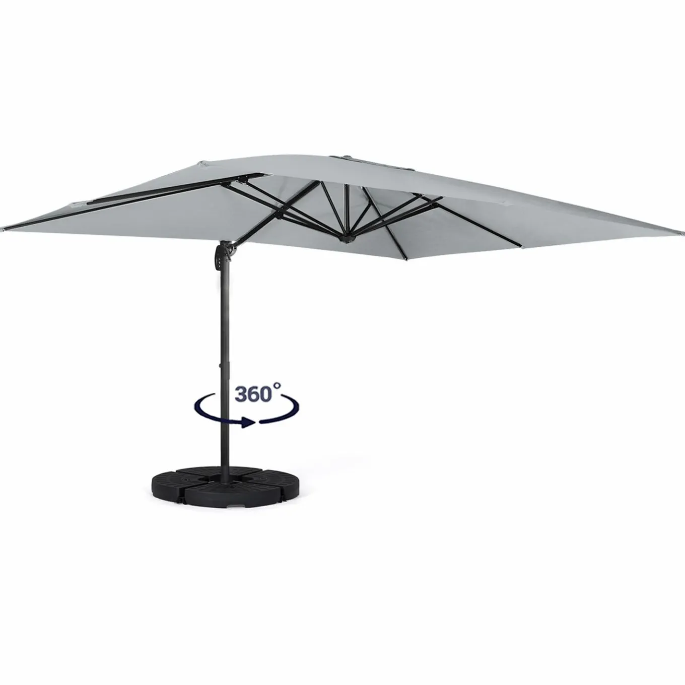 IDMarket Parasol déporté 3x4 m rotatif 360 gris clair avec 4 dalles* Parasols