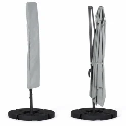 IDMarket Parasol déporté 3x4 m rotatif 360 gris clair avec 4 dalles* Parasols