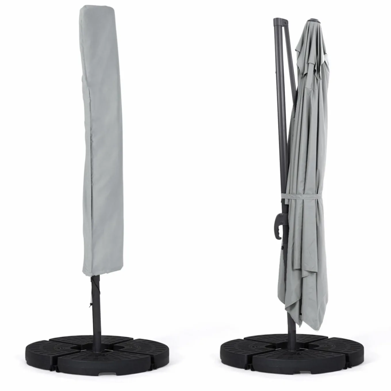 IDMarket Parasol déporté 3x4 m rotatif 360 gris clair avec 4 dalles* Parasols