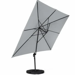 IDMarket Parasol déporté 3x4 m rotatif 360 gris clair avec 4 dalles* Parasols