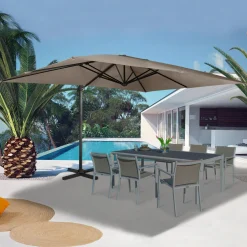 IDMarket Parasol rectangulaire déporté 3x4m taupe* Parasols