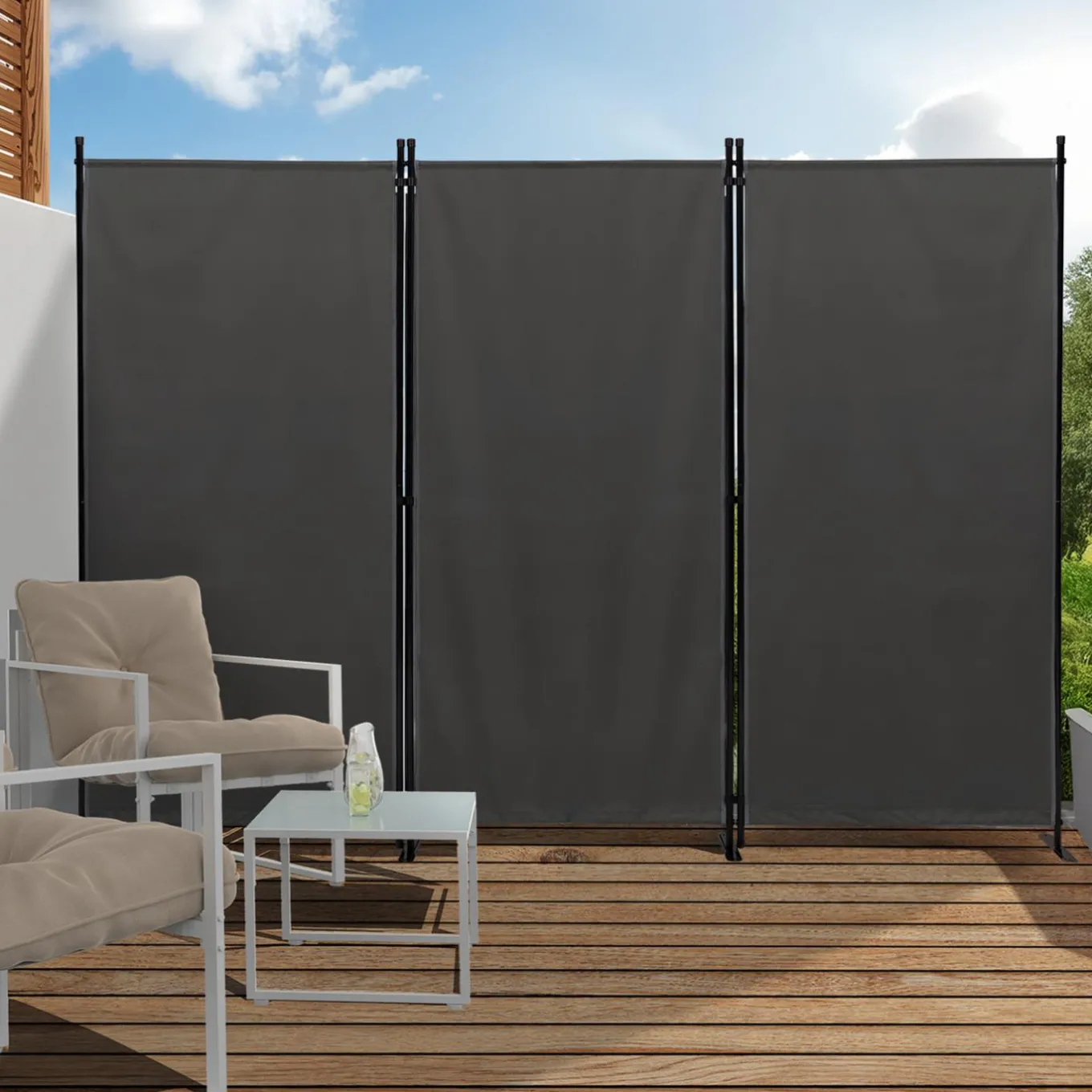 IDMarket Paravent extérieur / intérieur sur pieds 3 panneaux gris anthracite* Paravents Extérieurs