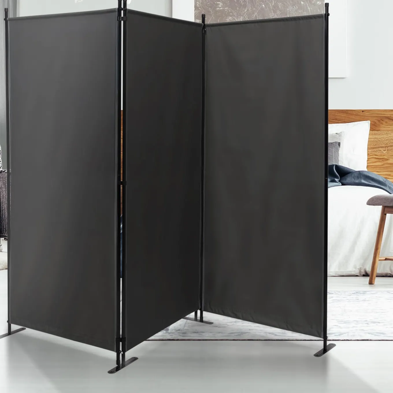 IDMarket Paravent extérieur / intérieur sur pieds 3 panneaux gris anthracite* Paravents Extérieurs