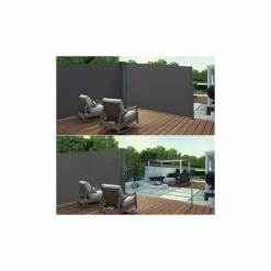 IDMarket Paravent rétractable double gris anthracite* Paravents Extérieurs