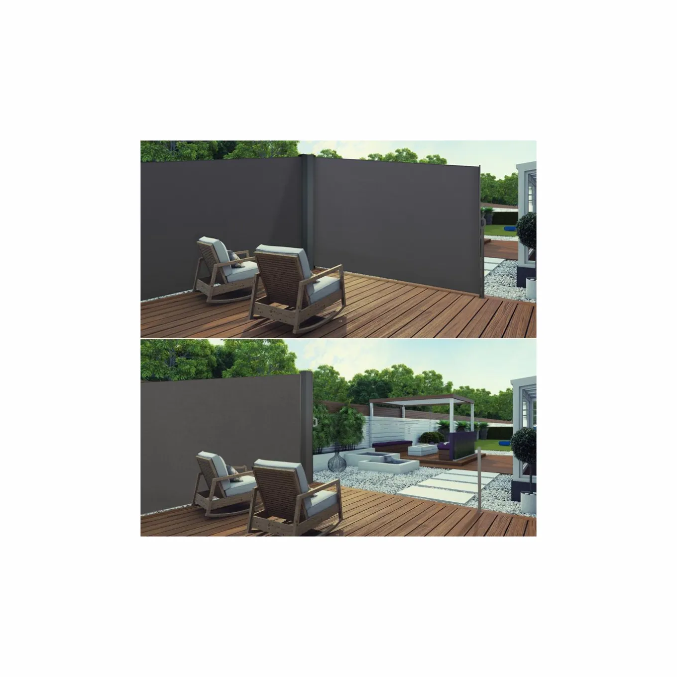 IDMarket Paravent rétractable double gris anthracite* Paravents Extérieurs