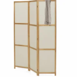 IDMarket Paravent rétractable intérieur décoratif en bois et tissu beige* Décoration Et Accessoires