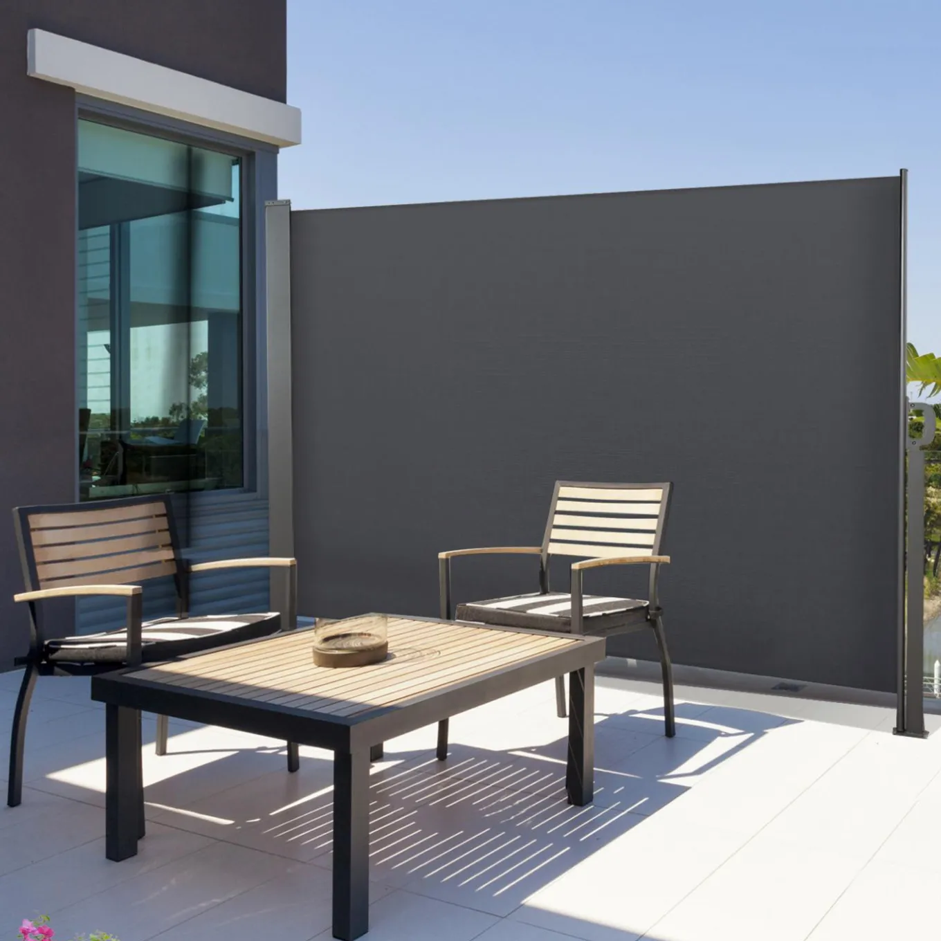 IDMarket Paravent rétractable 3x1,8m gris pour l’extérieur* Paravents Extérieurs