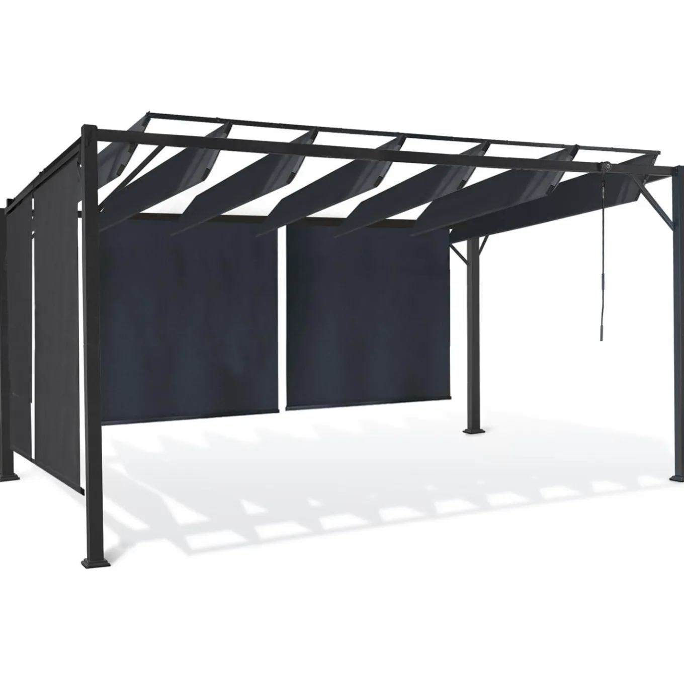 IDMarket Pergola acier lames orientables avec 4 stores gris 3x3 m* Tonnelles De Jardin|Pergolas
