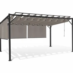 IDMarket Pergola acier lames orientables 3x4m avec 4 stores taupe* Tonnelles De Jardin|Pergolas